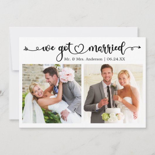 We Got Married Calligraphy Heart 2 Photo Wedding 案内状 (正面)