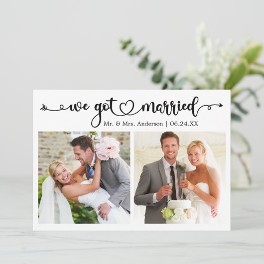 We Got Married Calligraphy Heart 2 Photo Wedding 案内状 (スタンド正面)