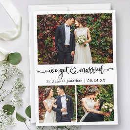 We Got Married Calligraphy Heart 3 Photo Wedding 案内状