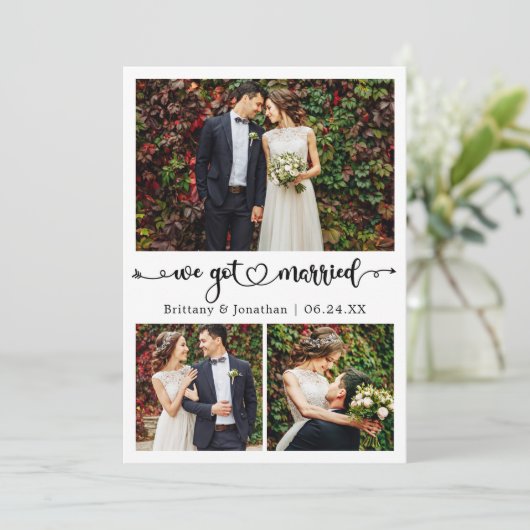 We Got Married Calligraphy Heart 3 Photo Wedding 案内状 (スタンド正面)