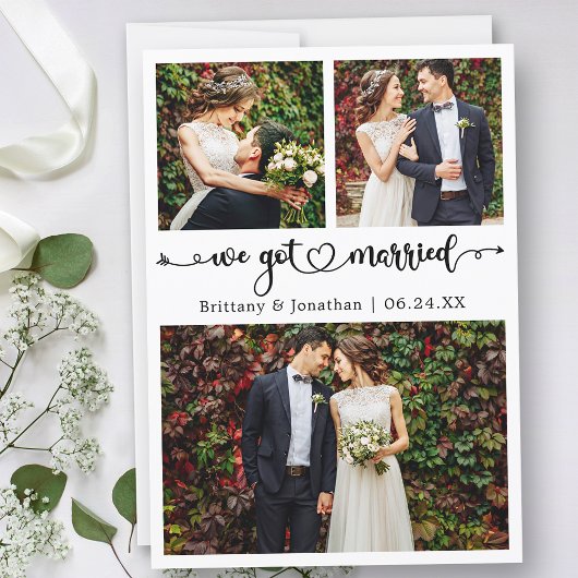 We Got Married Calligraphy Heart 3 Photos Wedding 案内状