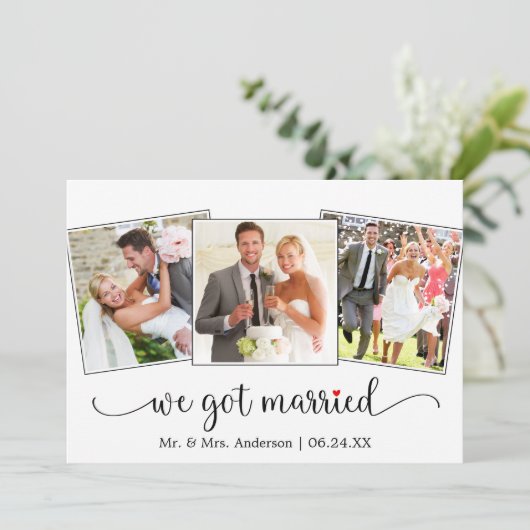 We Got Married Calligraphy Red Heart 3 Photo 案内状 (スタンド正面)