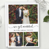 We Got Married Heart Calligraphy 3 Photo Wedding 案内状