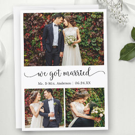 We Got Married Heart Calligraphy 3 Photo Wedding 案内状