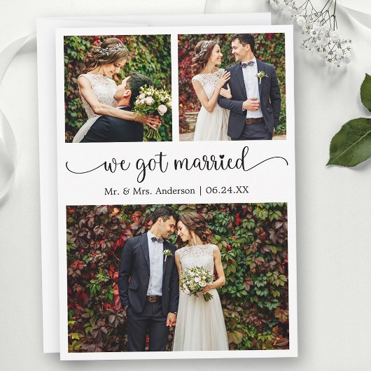 We Got Married Heart Calligraphy 3 Photos Wedding 案内状