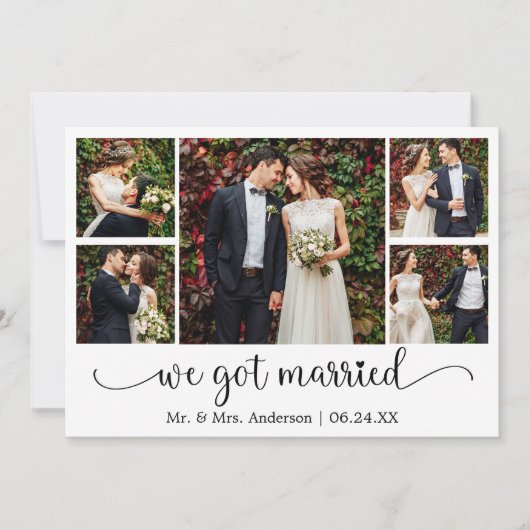 We Got Married Heart Calligraphy 5 Photo Wedding 案内状 (正面)