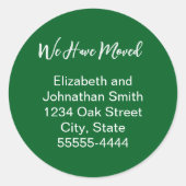 We Have Moved Script Green Moving Announcement ラウンドシール (正面)