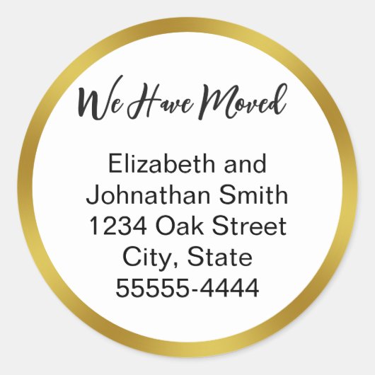 We Have Moved Script White Moving Announcement ラウンドシール (正面)
