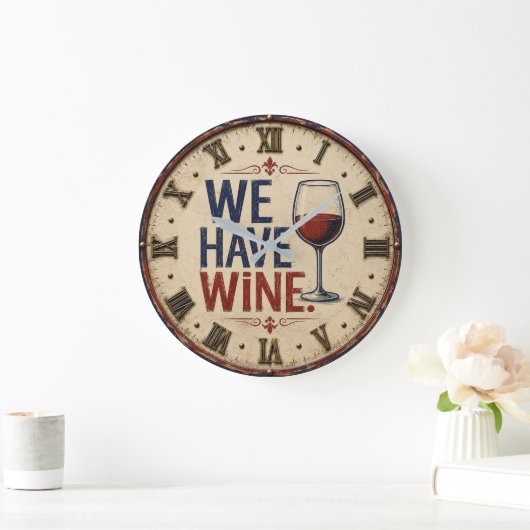 We Have Wine Rustic Wine Lover Kitchen Decor ラージ壁時計 (ホーム)