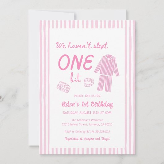 We Haven't Slept One Bit Pajama First Birthday 招待状 (正面)