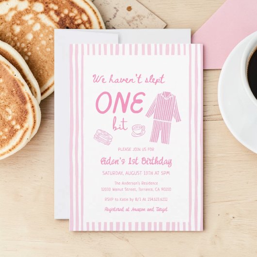 We Haven't Slept One Bit Pajama First Birthday 招待状