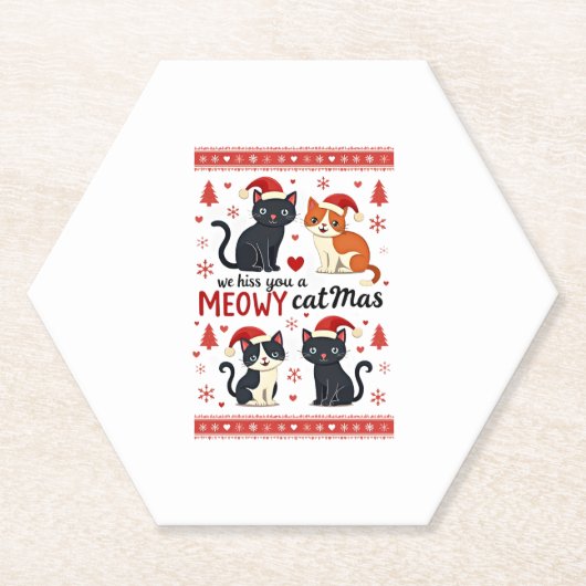We Hiss You A Meowy Catmas Funny Cat Christmas Ugl ペーパーコースター (正面)