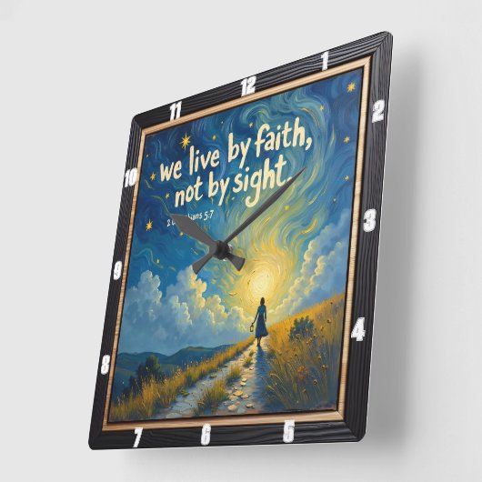 we live by faith, not by sight スクエア壁時計 (傾斜)