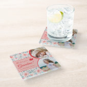 We Love Grandma Pink Floral Valentine's Day Photo ガラスコースター (アングル)