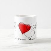 We Love (i.e., "a heart image") Mom with names コーヒーマグカップ (中央)