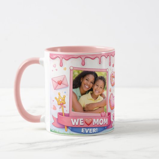 We Love Mom Ever Pink Custom Photo Collage Mugs マグカップ (左)