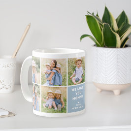 We Love Mommy モダン ブルー フォトコラージュ コーヒーマグカップ