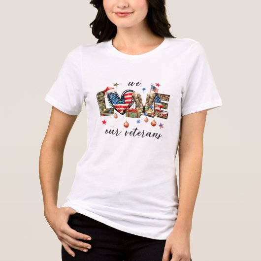 We Love Our Veterans Christmas | Festive Patriotic トライブレンドＴシャツ (正面)