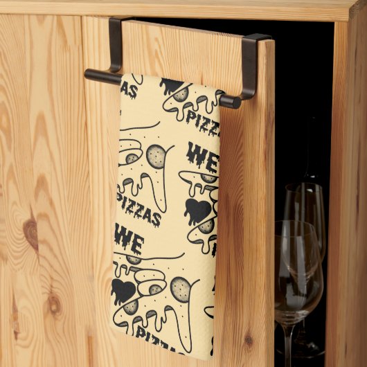 We Love Pizzas - Pizza Love - ASL ILY Obsession De キッチンタオル (三つ折り)