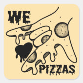 We Love Pizzas - Pizza Love - ASL ILY Obsession De スクエアシール (正面)