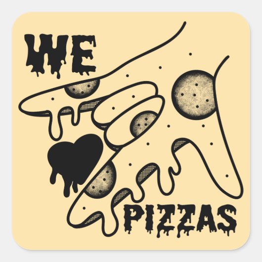We Love Pizzas - Pizza Love - ASL ILY Obsession De スクエアシール (正面)