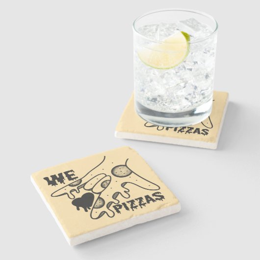 We Love Pizzas - Pizza Love - ASL ILY Obsession De ストーンコースター (横)