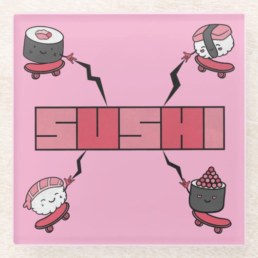 We Love Sushi - Sushi Love - ASL ILY Obsession ガラスコースター (正面)