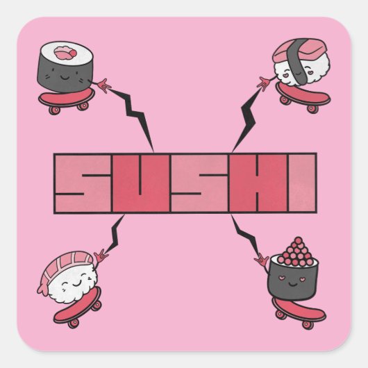 We Love Sushi - Sushi Love - ASL ILY Obsession スクエアシール (正面)