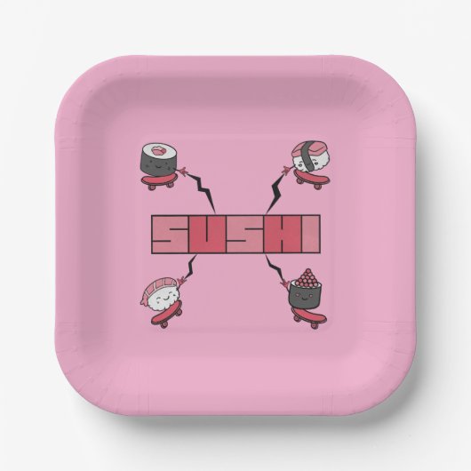 We Love Sushi - Sushi Love - ASL ILY Obsession ペーパープレート (正面)