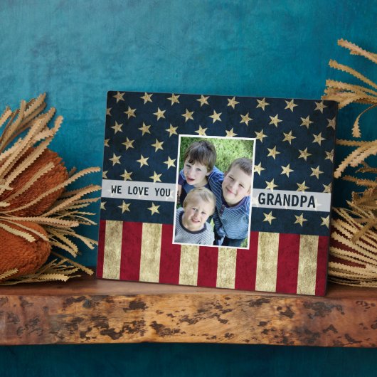 We Love You軍隊グランドパアメリカ国旗の写真 フォトプラーク (側面)