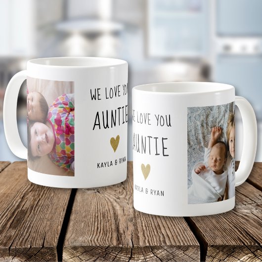 We Love You Auntie Gold Heart 2 Photo Collage   コーヒーマグカップ