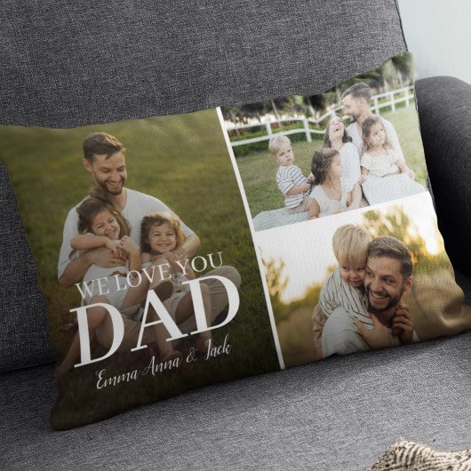 We Love You Dad 3 Photo Collage Lumbar Pillow ランバークッション