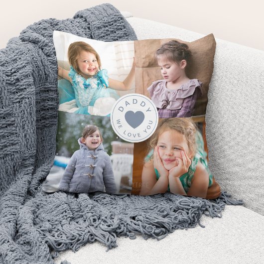 We Love You Daddy モダン Dusty Blueハート4 Photos クッション