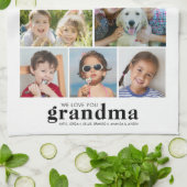 We Love You Grandma 10 Photo Collage Names Modern キッチンタオル (折り畳み)