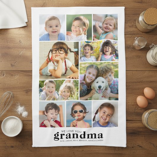 We Love You Grandma 10 Photo Collage Names Modern キッチンタオル