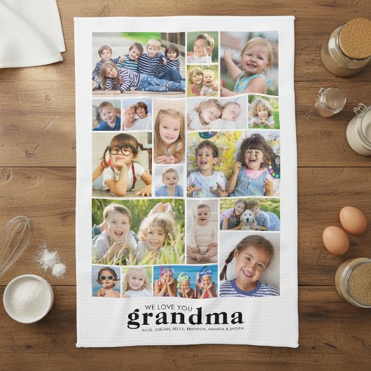 We Love You Grandma 19 Photo Collage Names Modern キッチンタオル