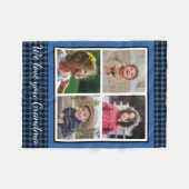 We Love You Grandma 4 Photo Collage Blue  Plaid  フリースブランケット (正面(横))