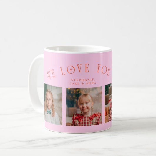 We Love You Grandma 4-Photo Orange Pink コーヒーマグカップ (正面左)