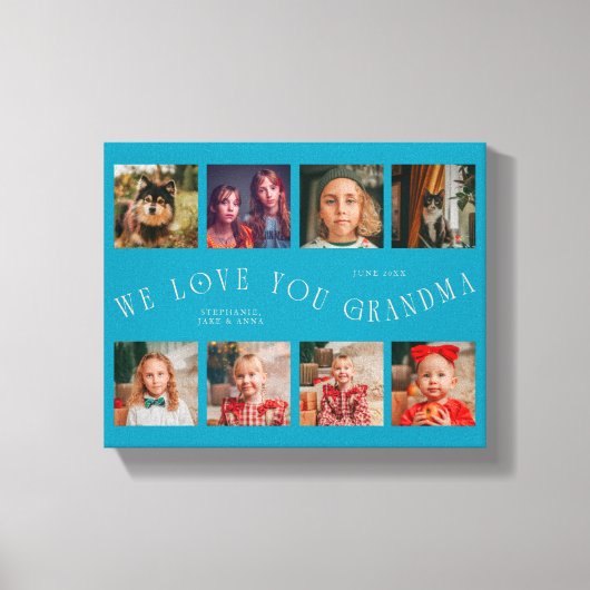 We Love You Grandma | 8 Photo Grid Aqua Peach キャンバスプリント (正面)
