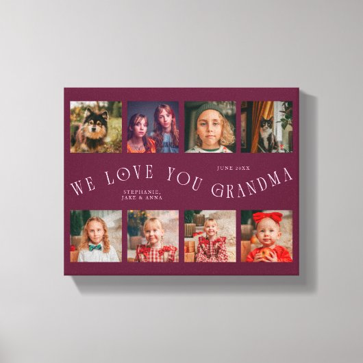 We Love You Grandma | 8 Photo Grid Cranberry キャンバスプリント (正面)