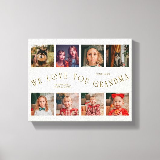 We Love You Grandma | 8 Photo Grid Cream キャンバスプリント (正面)