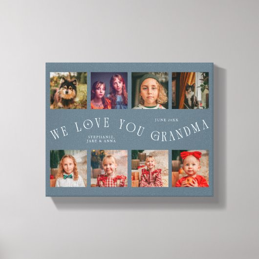 We Love You Grandma | 8 Photo Grid Slate Blue キャンバスプリント (正面)