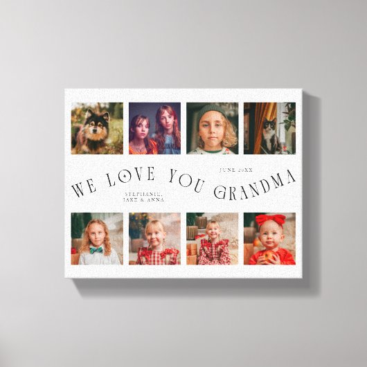We Love You Grandma | 8 Photo Grid White キャンバスプリント (正面)