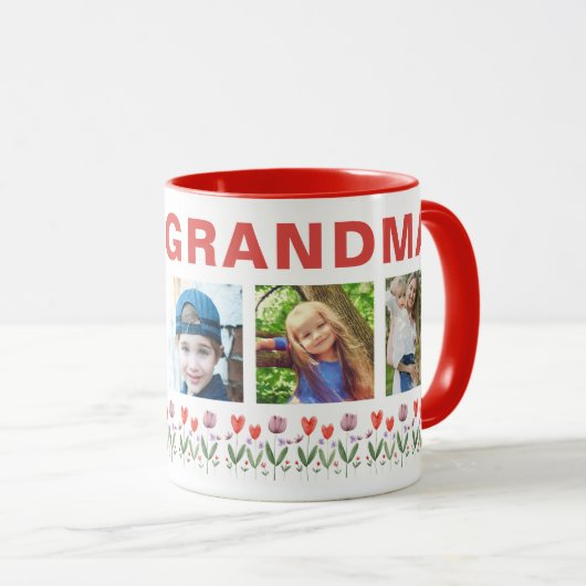 We love you Grandma Flowers 5 Photos Keepsake マグカップ (正面右)