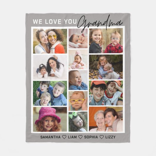 We Love You Grandma Grandkids 13 Photo Collage   フリースブランケット (正面)