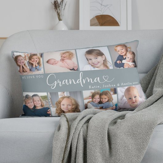 We Love You Grandma Photo Collage Heart Script ランバークッション