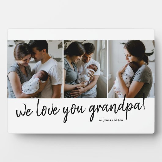 We Love You Grandpa モダン 3 Photo Father's Day フォトプラーク (正面)