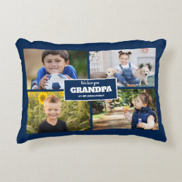 We Love You Grandpa 4 Photo Navy Blue アクセントクッション
