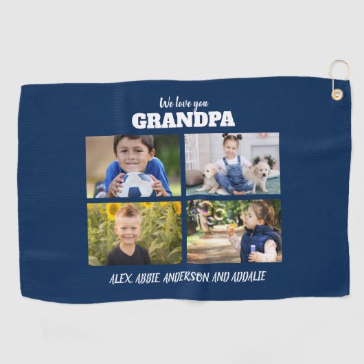 We Love You Grandpa 4 Photo Navy Blue ゴルフタオル (横)