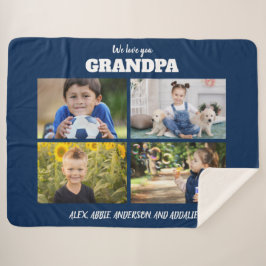 We Love You Grandpa 4 Photo Navy Blue シェルパブランケット